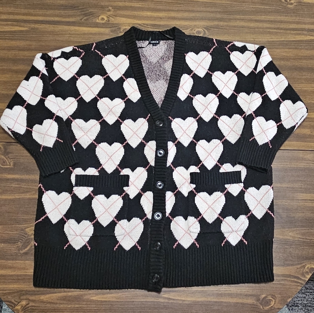 Torrid Black and White Heart Cardigan